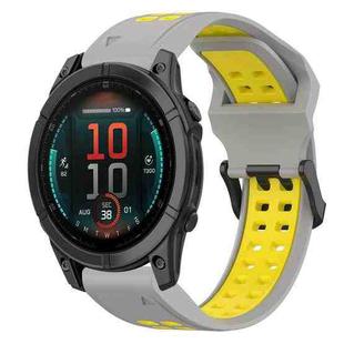 For Garmin Fenix E 47mm Two Color Reverse Buckle 22mm Silicone Watch Band(Grey+Yellow)