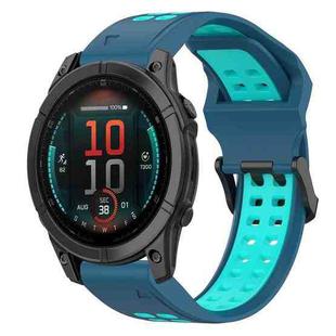 For Garmin Fenix E 47mm Two Color Reverse Buckle 22mm Silicone Watch Band(Blue+Teal)