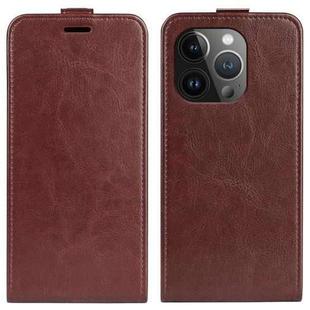 For iPhone 15 Pro R64 Texture Single Vertical Flip Leather Phone Case(Brown)