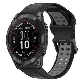 For Garmin Fenix 7X Pro 51mm 26mm Two-Color Reverse Buckle Silicone Watch Band(Black+Grey)