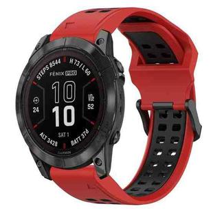 For Garmin Fenix 7X Pro 51mm 26mm Two-Color Reverse Buckle Silicone Watch Band(Red+Black)