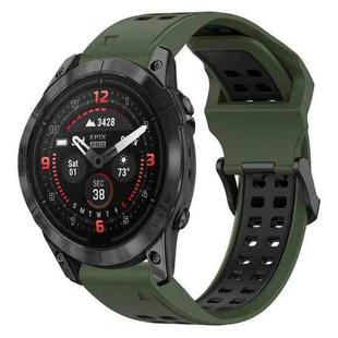 For Garmin Epix Pro 51mm 26mm Two-Color Reverse Buckle Silicone Watch Band(Army Green+Black)