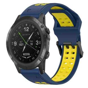 For Garmin D2 Delta PX 26mm Two-Color Reverse Buckle Silicone Watch Band(Blue+Yellow)