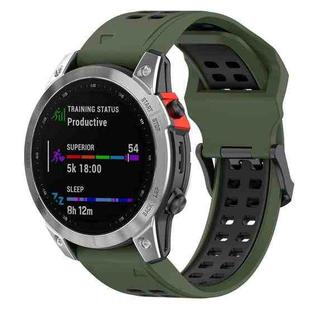 For Garmin TACTIX 7 Two Color Reverse Buckle 26mm Silicone Watch Band(Army Green+Black)