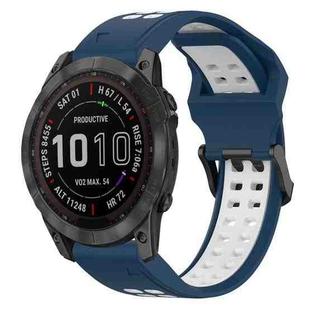 For Garmin Fenix 7X 26mm Two-Color Reverse Buckle Silicone Watch Band(Blue+White)