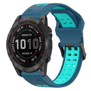 For Garmin Fenix 7X 26mm Two-Color Reverse Buckle Silicone Watch Band(Blue+Teal)