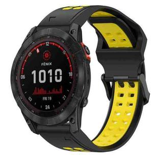 For Garmin Fenix 7X Solar 26mm Two-Color Reverse Buckle Silicone Watch Band(Black+Yellow)