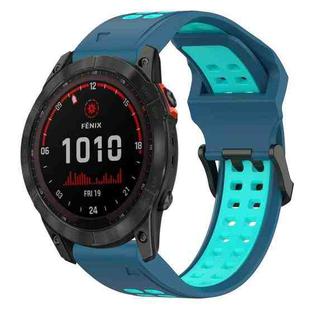 For Garmin Fenix 7X Solar 26mm Two-Color Reverse Buckle Silicone Watch Band(Blue+Teal)