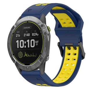 For Garmin Enduro 26mm Two-Color Reverse Buckle Silicone Watch Band(Blue+Yellow)