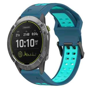 For Garmin Enduro 26mm Two-Color Reverse Buckle Silicone Watch Band(Blue+Teal)