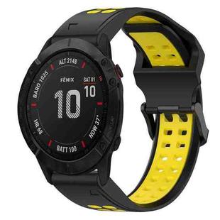 For Garmin Fenix 6X 26mm Two-Color Reverse Buckle Silicone Watch Band(Black+Yellow)