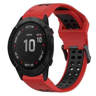 For Garmin Fenix 6X 26mm Two-Color Reverse Buckle Silicone Watch Band(Red+Black)