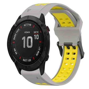 For Garmin Fenix 6X 26mm Two-Color Reverse Buckle Silicone Watch Band(Grey+Yellow)
