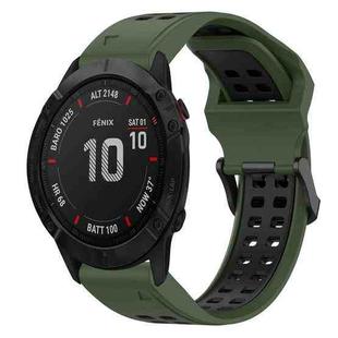 For Garmin Fenix 6X 26mm Two-Color Reverse Buckle Silicone Watch Band(Army Green+Black)