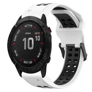 For Garmin Fenix 6X Pro 26mm Two-Color Reverse Buckle Silicone Watch Band(White+Black)