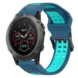 For Garmin Fenix 5X 26mm Two-Color Reverse Buckle Silicone Watch Band(Blue+Teal)