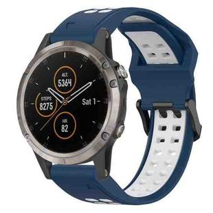 For Garmin Fenix 5X Plus 26mm Two-Color Reverse Buckle Silicone Watch Band(Blue+White)