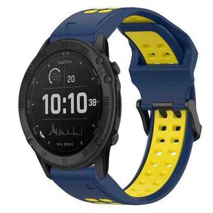 For Garmin Tactix Delta 26mm Two-Color Reverse Buckle Silicone Watch Band(Blue+Yellow)