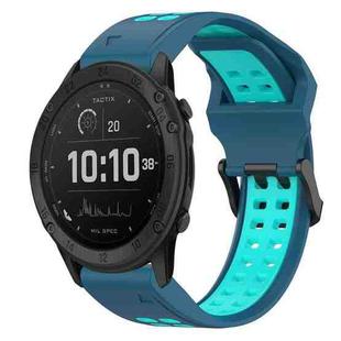 For Garmin Tactix Delta 26mm Two-Color Reverse Buckle Silicone Watch Band(Blue+Teal)