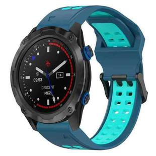 For Garmin Descent MK 2i 26mm Two-Color Reverse Buckle Silicone Watch Band(Blue+Teal)