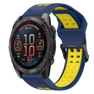 For Garmin Fenix 8 AMOLED 51mm Two Color Reverse Buckle 26mm Silicone Watch Band(Blue+Yellow)