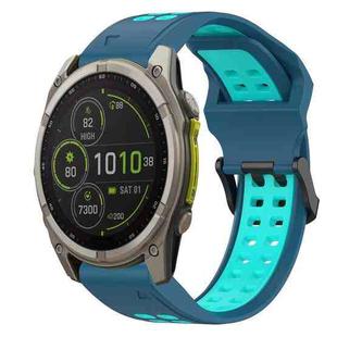 For Garmin Fenix 8 MIP 51mm Two Color Reverse Buckle 26mm Silicone Watch Band(Blue+Water Duck)