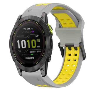 For Garmin Enduro 3 Two Color Reverse Buckle 26mm Silicone Watch Band(Grey+Yellow)