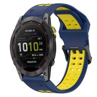 For Garmin Enduro 3 Two Color Reverse Buckle 26mm Silicone Watch Band(Blue+Yellow)