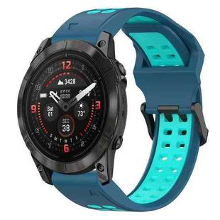 For Garmin Epix Pro 42mm 20mm Two-Color Reverse Buckle Silicone Watch Band(Blue+Teal)
