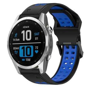 For Garmin Fenix 7S 20mm Two-Color Reverse Buckle Silicone Watch Band(Black+Blue)