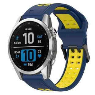 For Garmin Fenix 7S 20mm Two-Color Reverse Buckle Silicone Watch Band(Blue+Yellow)