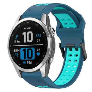 For Garmin Fenix 7S 20mm Two-Color Reverse Buckle Silicone Watch Band(Blue+Teal)