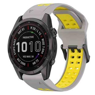 For Garmin Fenix 7S Sapphire Solar 20mm Two-Color Reverse Buckle Silicone Watch Band(Grey+Yellow)