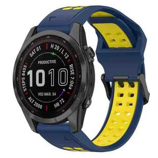 For Garmin Fenix 7S Sapphire Solar 20mm Two-Color Reverse Buckle Silicone Watch Band(Blue+Yellow)
