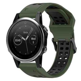 For Garmin Fenix 5S 20mm Two-Color Reverse Buckle Silicone Watch Band(Army Green+Black)