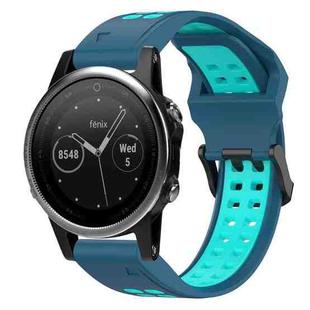 For Garmin Fenix 5S 20mm Two-Color Reverse Buckle Silicone Watch Band(Blue+Teal)