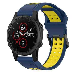 For Garmin Fenix 5S Plus 20mm Two-Color Reverse Buckle Silicone Watch Band(Blue+Yellow)