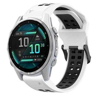 For Garmin Fenix 8 AMOLED 43mm Two Color Reverse Buckle 20mm Silicone Watch Band(White+Black)