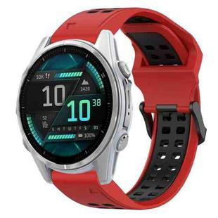 For Garmin Fenix 8 AMOLED 43mm Two Color Reverse Buckle 20mm Silicone Watch Band(Red+Black)