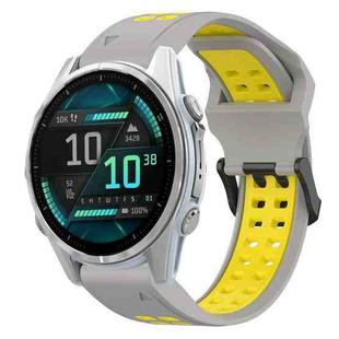 For Garmin Fenix 8 AMOLED 43mm Two Color Reverse Buckle 20mm Silicone Watch Band(Grey+Yellow)