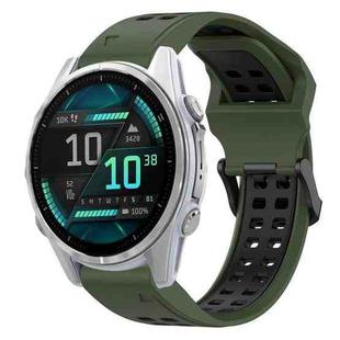 For Garmin Fenix 8 AMOLED 43mm Two Color Reverse Buckle 20mm Silicone Watch Band(Army Green+Black)