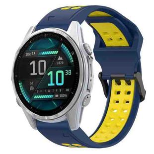 For Garmin Fenix 8 AMOLED 43mm Two Color Reverse Buckle 20mm Silicone Watch Band(Blue+Yellow)