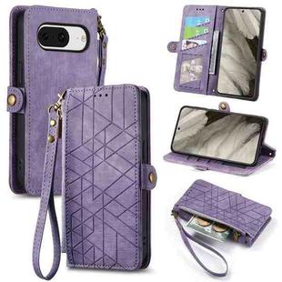 For Google Pixel 8 Geometric Zipper Wallet Side Buckle Leather Phone Case(Purple)