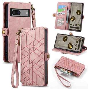 For Google Pixel 7 Geometric Zipper Wallet Side Buckle Leather Phone Case(Pink)