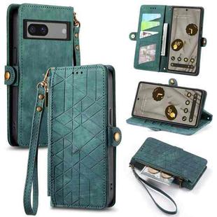 For Google Pixel 7A Geometric Zipper Wallet Side Buckle Leather Phone Case(Green)
