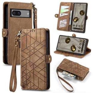 For Google Pixel 7A Geometric Zipper Wallet Side Buckle Leather Phone Case(Brown)