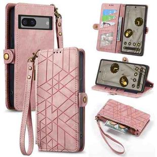 For Google Pixel 6A Geometric Zipper Wallet Side Buckle Leather Phone Case(Pink)
