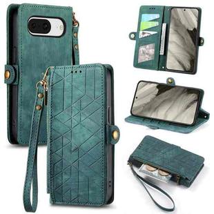 For Google Pixel 8a Geometric Zipper Wallet Side Buckle Leather Phone Case(Green)