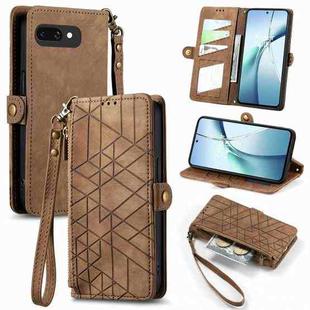 For Google Pixel 9a Geometric Zipper Wallet Side Buckle Leather Phone Case(Brown)
