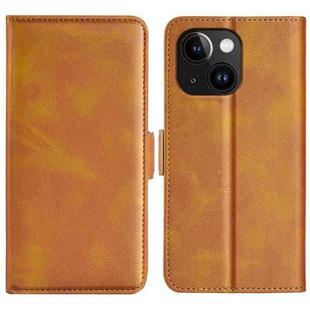 For iPhone 15 Plus Dual-side Magnetic Buckle Horizontal Flip Leather Phone Case(Yellow)